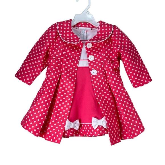 BONNIE BABY‎ Infant Girls Dressy Pink Polka Dot Jacket & Dress Set Formal 12M - Picture 5 of 16